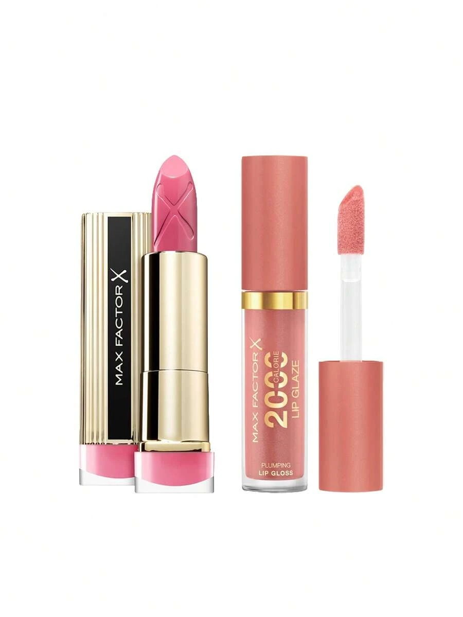 Max Factor [حزمة] أحمر شفاه إكسير الألوان 090 وردة إنجليزية 4 جرام + لمعان الشفاه 2000 سعرة حرارية 075 فوار وردي 4.4 مل - 090 وردة إنجليزية + 075 وردي فوار - مشاهدة 1