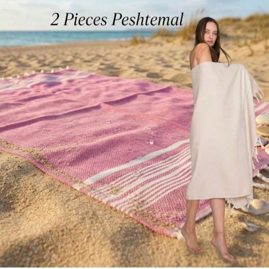 2 Pieces %100 Cotton Mykonos Peshtemal, 2 Peshtemals In Same Colour, 2 Peshtemal Suitable For Beach And Home Use