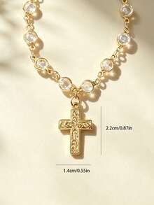 1pc Alloy Cross Crystal Chain Car Steering Wheel Decor Gear Shift Decor Car Hanging Decoration Accessory - A - View 4