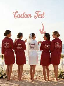 Custom Satin Bridal Robe, Short Sleeve Design, Custom Bridesmaid Bridal Robe, Personalized Satin Robe, Custom Bridal Robe, Bridesmaid Preparation Robe, Wedding Party Robe, Lace Trim Robe, Custom Name Robe, Bridal Robe Gift (Short Sleeve Style/Size: XL) - Multicolor - View 4