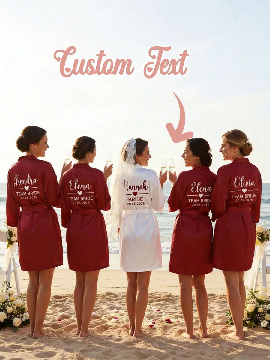 Custom Satin Bridal Robe, Short Sleeve Design, Custom Bridesmaid Bridal Robe, Personalized Satin Robe, Custom Bridal Robe, Bridesmaid Preparation Robe, Wedding Party Robe, Lace Trim Robe, Custom Name Robe, Bridal Robe Gift (Short Sleeve Style/Size: XL) - Multicolor - View 1