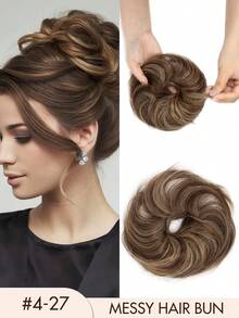 1 Pc Messy Hair Bun Updo Chignon With Elastic Hair Rope, Real Human Hair Extensions, Thick Tousled Wavy Curly Scrunchie Bun Ponytail Hair Accessory For Daily Elegant Hairstyles Women - Multicolor - View 16