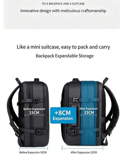 Black Expandable Laptop Backpack 15.6" – Water-Resistant Business Commuter Bag