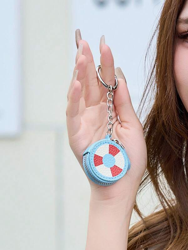 CHARM INFINITE ميدالية مفاتيح صغيرة مستديرة بتصميم كرة سلة جرافيتي، محفظة عملات بسحاب وحقيبة تخزين صغيرة لسماعات الأذن، تعليقة معدنية إكسسوار ستريت وير للأولاد والبنات