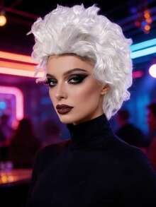 1pc White Fluffy Voluminous Short Curly Wig, Heat Resistant Fiber High Wizard Costume Hair, Medieval Castle Party & Stage Show, Easy To Wear, Create Cold Dignified Mysterious White Wizard Look - View 2