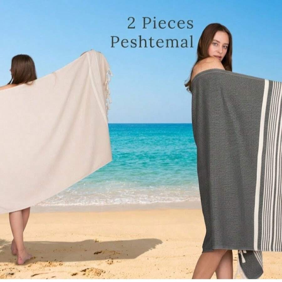 2 Pieces %100 Cotton Mykonos Peshtemal, 2 Peshtemals In Same Colour, 2 Peshtemal Suitable For Beach And Home Use