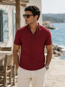 T8571 DEWBERRY Men T-SHIRT WITH ZIPPER - Burgundy - View 2