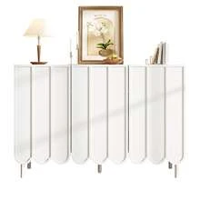 Modern Sideboard Walnut Finish - Adjustable Shelves - 120x35x80 Cm - Storage Space For Living Room, - White - View 2