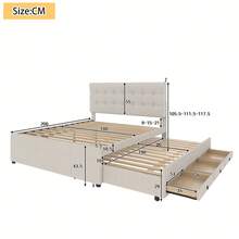 إطار سرير مزدوج الحجم - 140x200 سم، مع أدراج - بيج - مشاهدة 6