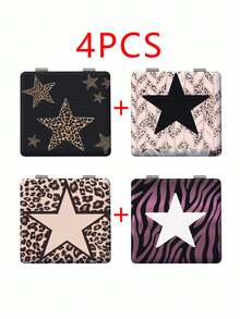 Millennium Y2K Series Foldable Lightweight Ultra-Thin Portable PU Leather Small Mirror, Suitable For All People And Multiple Occasions, Classic INS Style With Unique Leopard Print, Star, Lip Print, And Bow Design, Exquisite And Delicate, Convenient To Hold, 180° Flip Cover, Multi-Functional, Daily, Holiday, Birthday, Valentine's Day, Mother's Day, Partner Gift, Easy To Place And Store, Suitable For Various Occasions - Multicolor - View 20