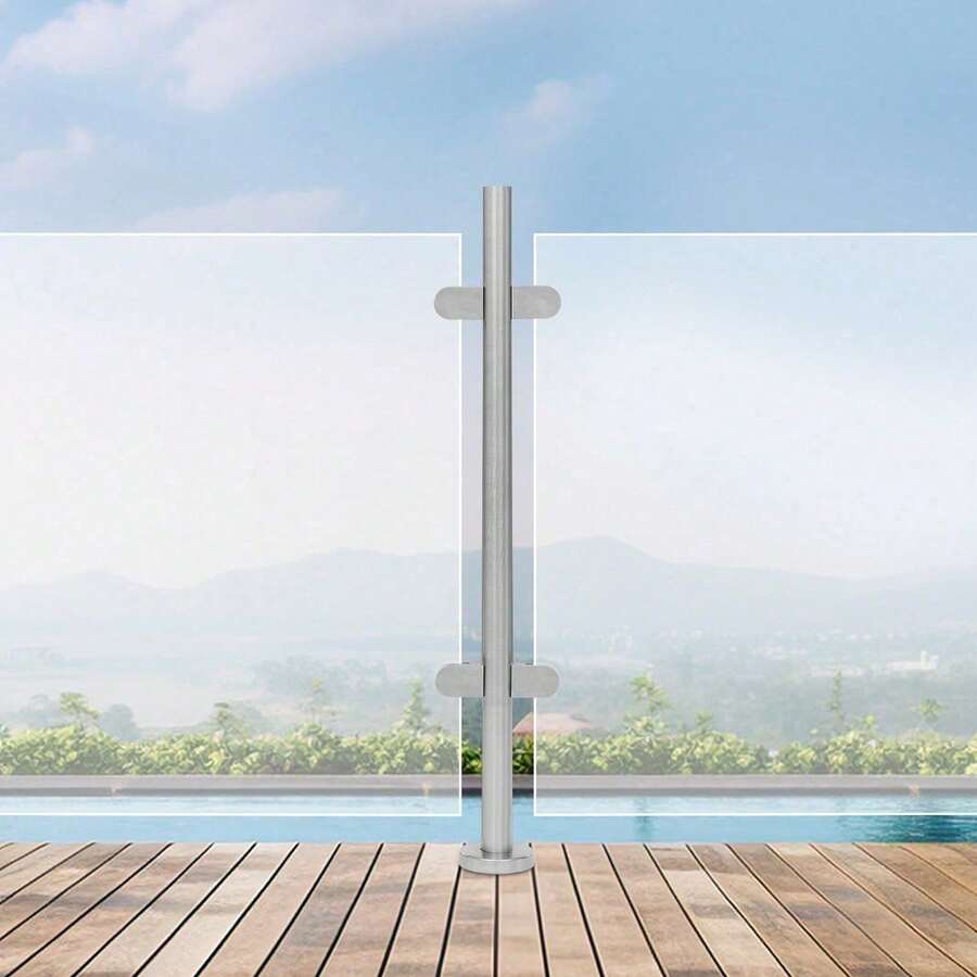 304 Stainless Steel Railing Post 90cm Center Post Glass Railing Post Silver Middle Post - Silver - View 1