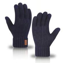 1 Pair Alpaca Wool Knitted Warm Gloves, Autumn/Winter Cold-Proof Touchscreen Gloves, Suitable For Winter Outdoor Sports Solid Color Labeled Warm Gloves - Multicolor - View 4