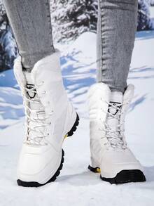 2026冬季新款女款綁帶中筒雪地靴，中筒冬季鞋，戶外休閒運動靴，百搭休閒鞋，適合冬季旅行 - 白色 - 查看 5