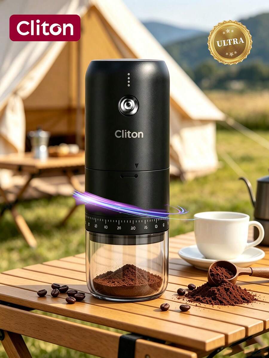 CLITON Premium Holiday Coffee Gift, Portable Adjustable Electric Coffee Grinder With High-Quality Ceramic Burrs, Type-C Fast Charging Mini Coffee Bean Grinder, Suitable For Home Coffee Corner, Outdoor Camping, Road Trips And Daily Coffee Making