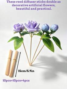 12朵紅色人造浪漫玫瑰，逼真觸感附香氛棒，適用於婚禮裝飾、情人節裝飾、生日裝飾、週年紀念裝飾、家居裝飾、節日禮物等 - 玫瑰擴香棒 - 查看 16