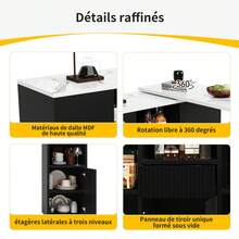 360° Rotating Kitchen Island White With Marble Top And Storage Space - Black - View 5
