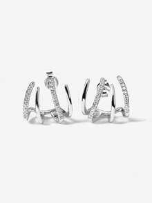 Fashion Unique 925 Sterling Silver 18K Gold Plated Half Hoop Earrings Asymmetrical CZ Zirconia Claw Set Stud Earrings For Women - Claw Paw Stud Earrings - View 5