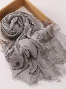 1pc Tie-Dye Textured Soft Breathable Natural Crinkle Eyelash Lace Trim Muslim Hijab Scarf - Multicolor - View 5