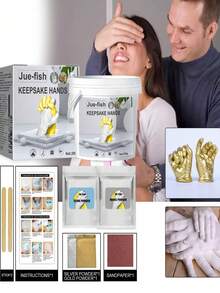 JUE FISH Hand Mold Cloning Kit, Replicated Couple & Parent-Child Handprints, Exclusive Handmade Holiday Keepsake Gift, Long-Lasting Preservation, Capturing Beautiful Moments, Children, Mother, Valentine's Anniversary Gift - A - View 8