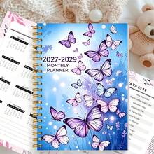DANPERJI 1pc A5 Multi-Style 2027-2029 3-Year Monthly Spiral Bound Planner, Warm Yellow Background With Purple Lavender Butterfly Print Calendar Notebook, Suitable For Long-Term Monthly Planning And Goal Tracking - Multicolor - View 8
