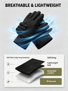 1 Pair Men's Windproof Fleece Lined Touchscreen Anti-Slip Sports Gloves, Back To School Winter Warm Motorcycle Riding Gloves, Suitable For Cycling, Skiing, Outdoor Activities And Cold Weather Hand Protection - Black - View 5
