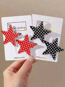 6pcs Girls Multicolor Polka Dot & Star Hair Clips/Cute Sweet Hair Accessories Top Clips Back Clips Side Clips Alligator Hair Clips For Daily Use - Multicolor - View 3