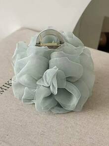 1 buah Jepit Rambut Wanita Model Cakar Bunga Jala yang Manis dan Elegan, Cocok untuk Pemakaian Sehari-hari dan Liburan - Mint Green - View 4