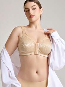 Deyllo Plus Size Wireless Bra With Wide Strap, Soft And Comfortable, Jacquard Full Coverage, No Padding, For Daily Wear - Apricot - View 1