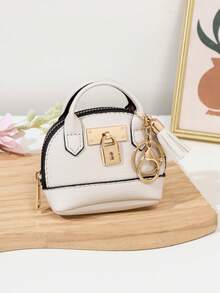 CHARM INFINITE Dompet Koin Mini Bentuk Kubah Warna Macaron dengan Gantungan Kunci dan Hiasan Rumbai, Kulit Bertekstur Leci, Tas Penyimpanan Earphone & Lipstik Portabel, Gantungan Kunci, Cocok untuk Anak Perempuan - MultiWarna - View 17
