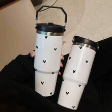 1pc 30oz Heart-Shaped Polka Dot Pattern Handheld Insulated Cup, Minimalist Creative Cartoon Stainless Steel Coffee Mug, Portable Travel Cup. Suitable For Office And Home, Perfect For Cold And Hot Beverages. Can Be Given - Multicolor - View 6