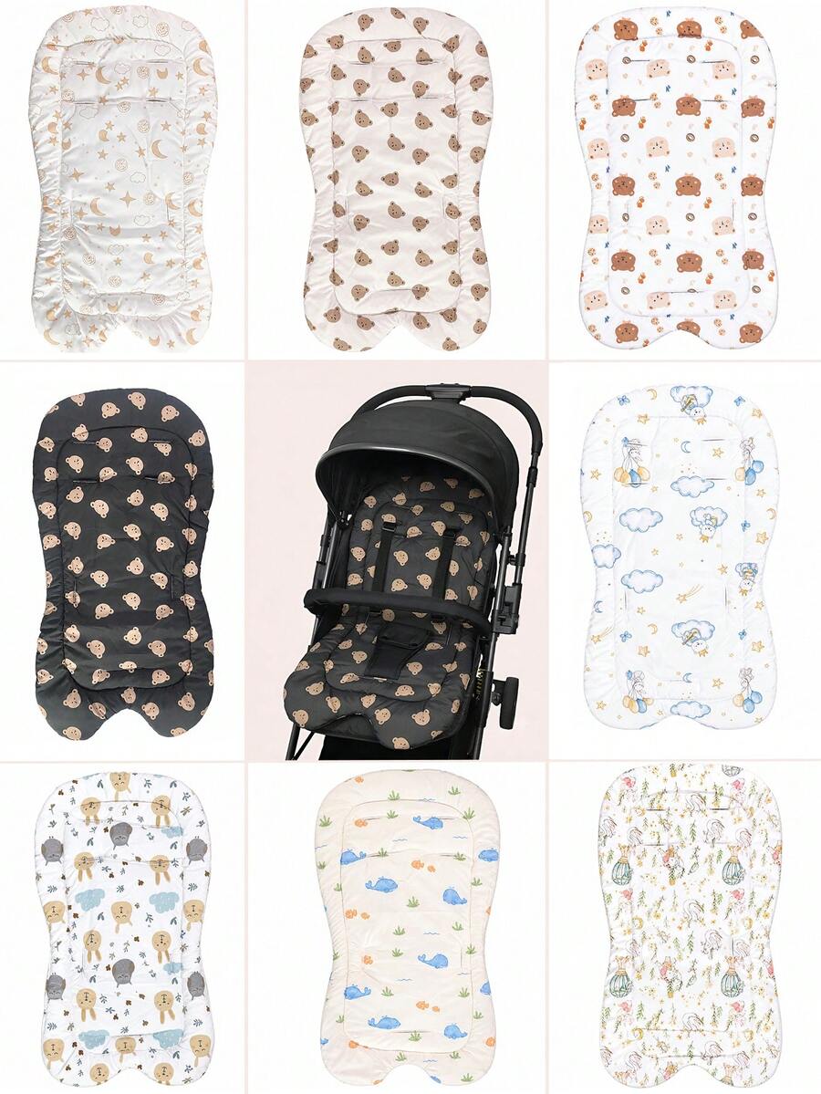 All-Season Baby Stroller Seat Cushion, Soft Skin-Friendly Baby Inner Pad, Cute Pattern Design, Easy Installation, Fits Most Strollers For Travel - 彩色 - 查看 1