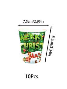 The Grinch 1/10/20Pcs Green Christmas Monster Birthday Party Decorative Tableware Set, Including Paper Cups, Paper Plates, Banners, Napkins, And Tablecloths. Perfect For Parties, Holiday Home Decorations, And Gifts. - Multicolor - View 2
