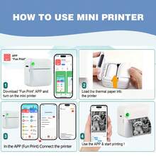 Mini Printer, Portable Thermal Sticker Maker, Includes 1 Roll Of Printing Paper, Compatible With IOS And Android, Suitable For Notes, Photos, DIY, Diaries, Etc. - 彩色 - 查看 5