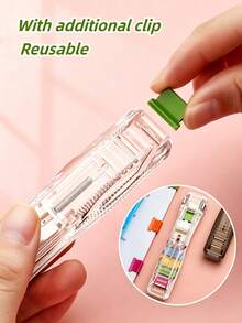 Transparent Visible Binding Clip, Compact And Portable, Simple Stapler, Sturdy And Anti-Slip, Can Clip A4 Paper And Books, Reusable, Suitable For Office, Clerical, School, Student Learning, Used For Fixing Documents And Books - Multicolor - View 2