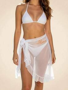 Custom Name Ruffle Bride/Bridesmaid Salon Apron, Personalized Bride Cover-Up Skirt, Custom Beach Apron, Summer Beach Outfit - Multicolor - View 4