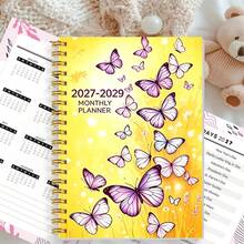DANPERJI 1pc A5 Multi-Style 2027-2029 3-Year Monthly Spiral Bound Planner, Warm Yellow Background With Purple Lavender Butterfly Print Calendar Notebook, Suitable For Long-Term Monthly Planning And Goal Tracking - Multicolor - View 1