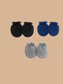 1/3 Pairs Solid Color Newborn Baby Mittens, All-Season Anti-Scratch Baby Accessories - Multicolor - View 13