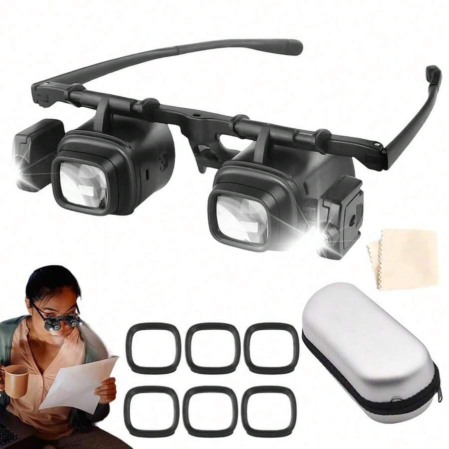 Head Mount Magnifying Glass 2/6/10/24X Multi Lenses Adjustable Angle Hands Free Magnifier For Craft Watch Repair Reading - A - View 1