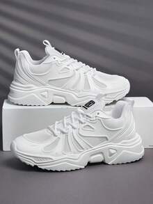 Men's Sports Shoes Casual Sneakers, Lace Up Soft Sole Flat Comfortable Academy Sports Shoes For Men, Lightweight Low-Top Daily Shoes - White - View 4
