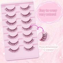 7 Pairs Natural Long Curly Voluminous Transparent Stem Cross Fishtail False Eyelashes, Suitable For Daily/Date/Holiday/Party/Gathering/Wedding/Work Goddess Makeup - Black - View 9