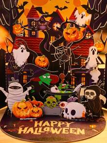 1pc Handmade Halloween Pop-Up Card, Party Invitation, Creative Folding Greeting Card, Includes Note Card&Envelope, No Assembly, Halloween Decorations, Suitable For Friend, Family, Halloween/Birthday Celebration Wishes/Gift, Commemorative Gift Card - Multicolor - View 5