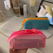 1pc Jelly-Like Stationery Storage Box, 5 Colors Available, Dopamine Pencil Case, Minimalist Solid Color Durable Bag, Upright Stable, Large Capacity Daily Stationery Box, Back To School Gift, School Activity Giveaway, Large Zipper Pencil Pouch - Multicolor - View 8