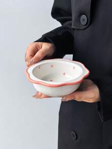 1pc Wavy Ruffled Edge Red Heart Ceramic Small Bowl, Pink Dual-Tone Rim Dessert Bowl, Home Sauce Bowl, Fruit Bowl, Breakfast Yogurt Bowl - Multicolor - View 11