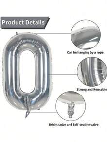 32 Inch Silver Number Foil Balloon, Large Standing Mylar Number Balloon For Birthday Party Decor, Anniversary, Store Opening - 32-inch Silver Number Balloon - View 11