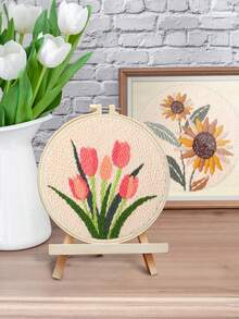1套成人與初學者刺繡套件，DIY簡單花卉刺繡套組，適合初學者，手工藝術工藝，手工花卉壁掛套組，初學者刺繡室內裝飾套組，適合居家裝飾，節日禮物 - 多款 - 查看 8