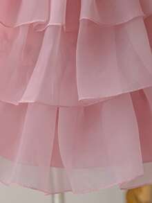 Young Girls Spaghetti Strap Beaded Sequin Organza Party Dress Suitable For Runway And Stage, Headband Not Included - Dusty Pink - View 10