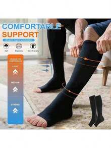 1 Pair 20-30mmHg Unisex Mid-Calf Breathable Open Toe Compression Socks, Promote Blood Circulation And Recovery, Suitable For Running And Hiking - Multicolor - View 12