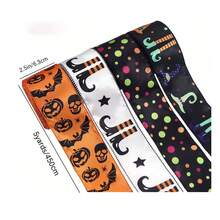 1pc 5yd Halloween Pumpkin Gift Ribbon, Spider Print Packaging Ribbon, Suitable For Wreaths, Bows, Autumn Party Decor - Multiple Styles - View 7