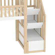 High Bed Frame, 90x200cm, With Storage And Slide - Natural+ White - Natural and White - View 11