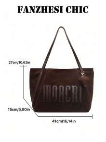 Fashion Solid Shoulder Bag Contrast Leather Letter Applique Detachable Elephant Soft Slouchy Tote Bag For Ladies Daily Workplace Use Large Capacity - Coffee - View 2